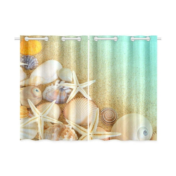 CADecor Beach Theme Window Kitchen Curtain, Seashells Starfish Window