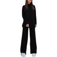 thumbnail image 2 of KelaJuan Women's 2 Piece Casual Outfits Long Sleeve High Neck Knit Tops Solid Color Wide Leg Pants Sets Streetwear, 2 of 6