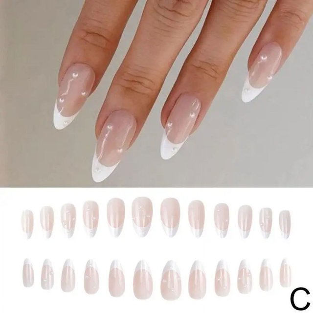 Uñas postizas de corazón de amor blanco y negro, uñas geométricas con forma de gota de agua, pegamento falso, uñas de gelatina en falso, 24 unids/caja, almendra francesa N J8N7