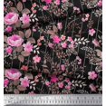 thumbnail image 3 of Soimoi Tissu Popeline de Coton Rayé, Feuilles & Roses Imprimé Floral 1 Yard 56 Pouces de Large, 3 of 3