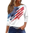 thumbnail image 2 of 250th Anniversary USA Womens Shirts 3/4 Sleeve T Shirts Loose American Flag Print Tops 4th of July Celebration Party Pullover Independence Day Patriotic Crew Neck Blouses White S, 2 of 5