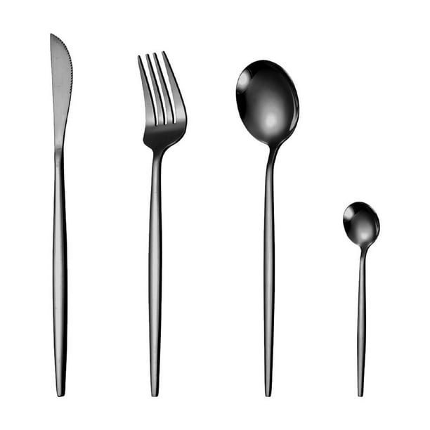 Pisexur Batería de cocina Juego de cuchillo, tenedor y cuchara de acero inoxidable, cuchillo occidental para carne, cubiertos de cuatro piezas de acero inoxidable, cu para la cocina del hogar