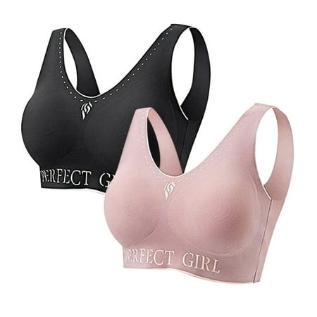 

Plus Size Bras for Women Latex Ice Trackless Vest 2 Pcs Sleep Silk Support Bra for Women Full Coverage and Lift Blue XL