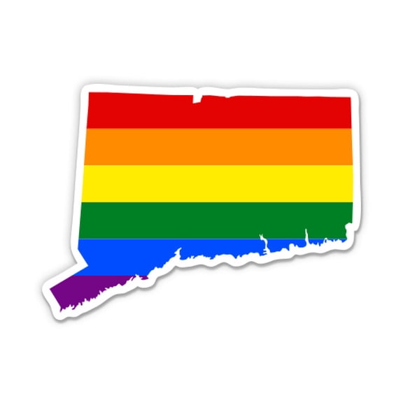 Connecticut Gay Flag State Shape Rainbow Pride LGBT - 3" Vinyl Sticker - For Car Laptop I-Pad Phone Helmet Hard Hat - Waterproof Decal