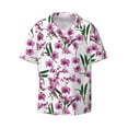 thumbnail image 2 of Lsque Orchids Flowers print Men's Cuban Collar Short Sleeve Shirt Summer Beachwear Casual Button Down Fashionable Vacation Leisure Shirt-X-Large, 2 of 7