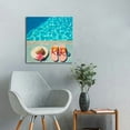 thumbnail image 4 of Nawypu  Canvas Wall Art, Summer Swimming Pool Flip Flops Sunglass Sun Hat Conch Juice Blue Square Framed Paintings Print on Canvas Artwork for Bedroom Home Office Decoration, 16x16 Inches, 4 of 4