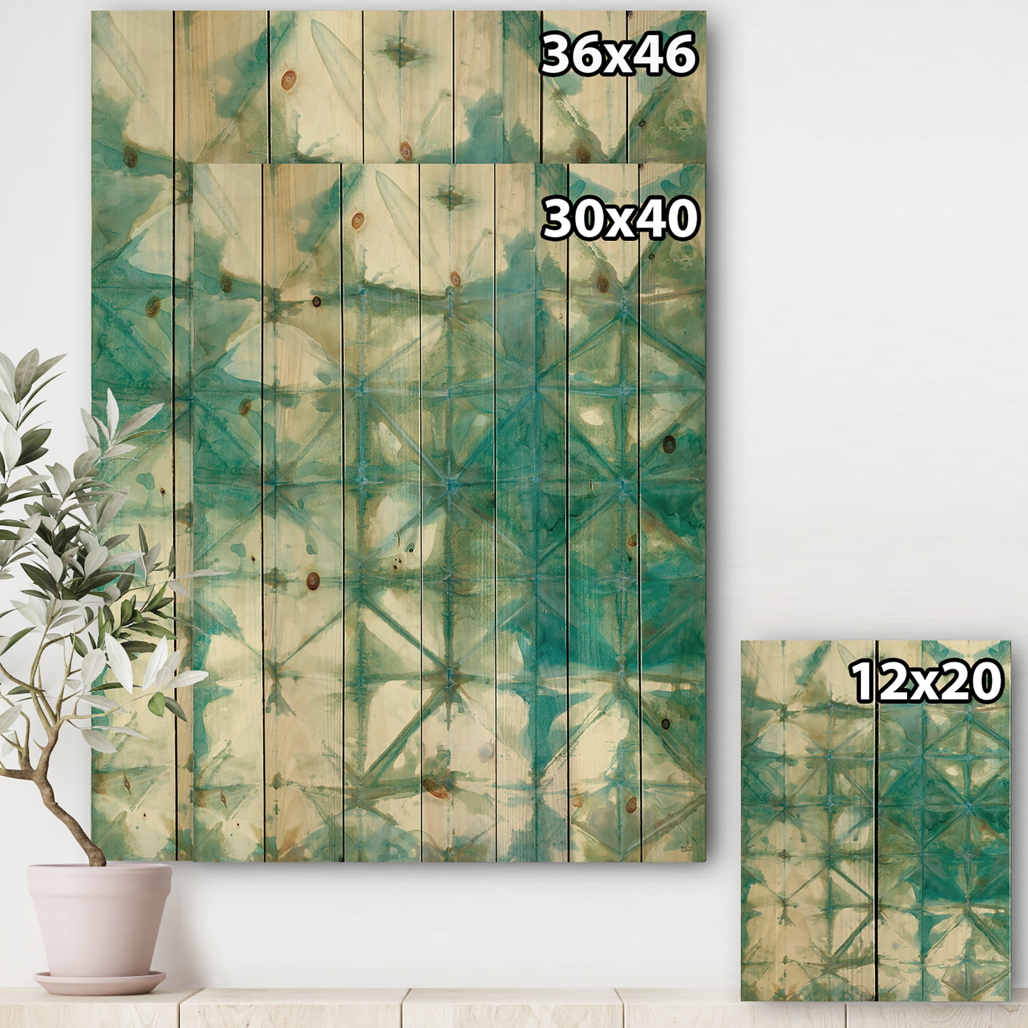 Designart 'Turquoise Watercolor Geometrical Pattern III' Modern & Transitional Print on Natural Pine Wood