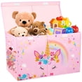 thumbnail image 1 of Organizador de almacenamiento de juguetes Mabahoo, grande, plegable con tapa, rosa, 1 of 8