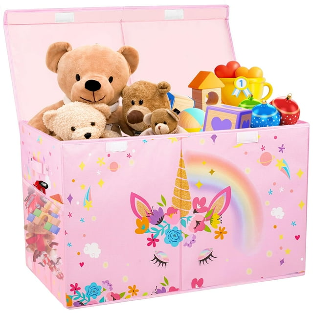 Organizador de almacenamiento de juguetes Mabahoo, grande, plegable con tapa, rosa