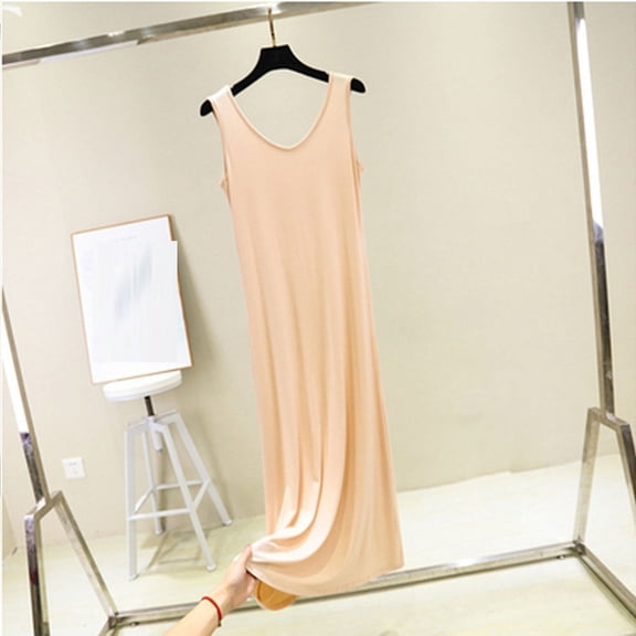 Soft Breathable Women's Modal Maxi Nightgown Solid Color Sleeveless Loose Tank Dress Loungewear Home Sleep Comfortable Fashion Outfit Beige XL