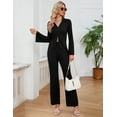 thumbnail image 4 of Women's 2 Piece Outfits Set Long Sleeve Notch Lapel Knit Sweater Top Wide Leg Lounge Pants Business Casual Cardigan Sets, 4 of 8