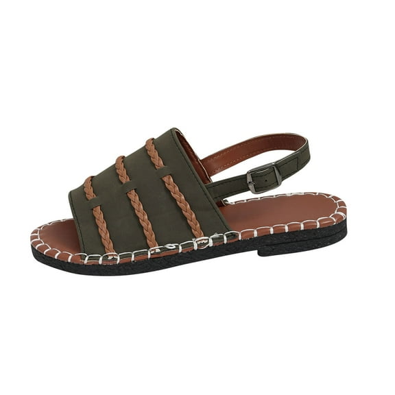 LOVZFMLL Women's Flat Sandals Fashion Leather Open Toe Summer Shoes for Casual Outdoor Walking Travel Beach Vacation Army Green 5.5
