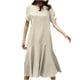 thumbnail image 2 of Puntoco Vestido De Verano De Algodón Y Lino De Color Sólido Para Mujer Vestido De Manga Corta Con Cuello Redondo Caqui M,Regalos Para Mujer Joven, 2 of 6