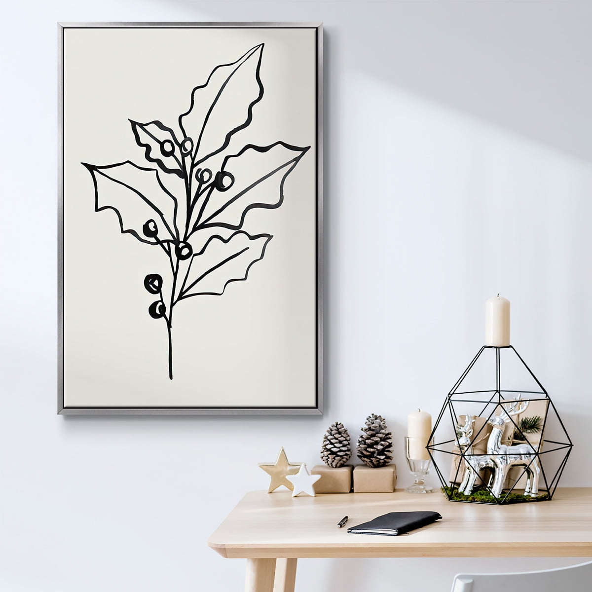 Evergreen Ink II - Framed Gallery Wrapped Holiday Canvas - 25 x 37 - Silver Frame