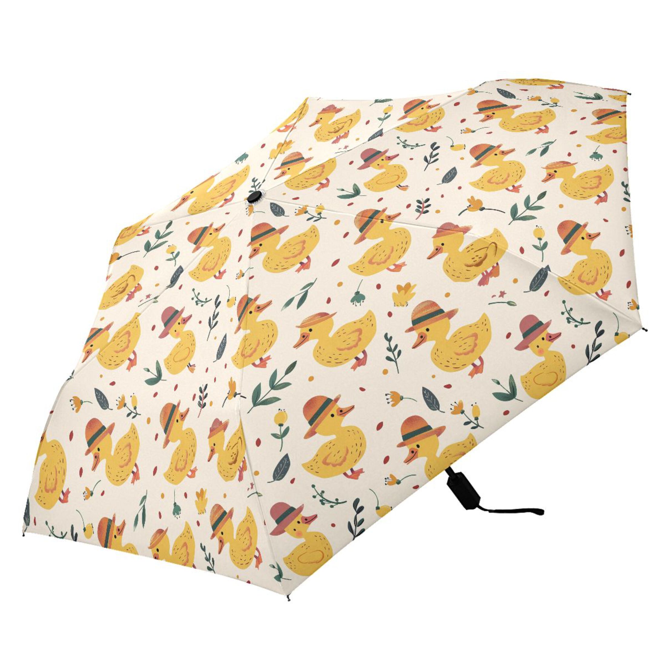 Cute Ducks with Hat Compact Sun Umbrella Windproof Travel Umbrellas for Rain Strong Portable UV Protection
