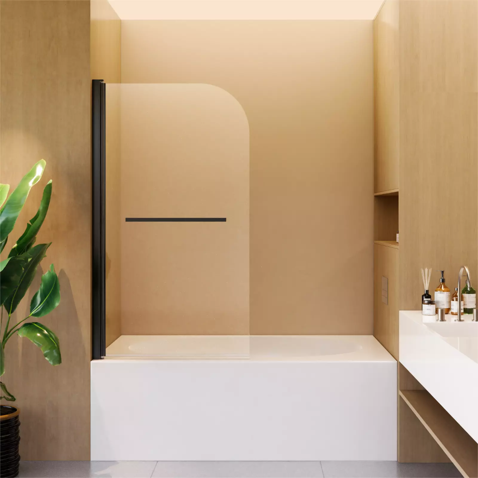 Frameless Pivot Shower Door Panel for Bathtub, 1/4" SGCC Tempered Glass, 31''x55'' Matte Black