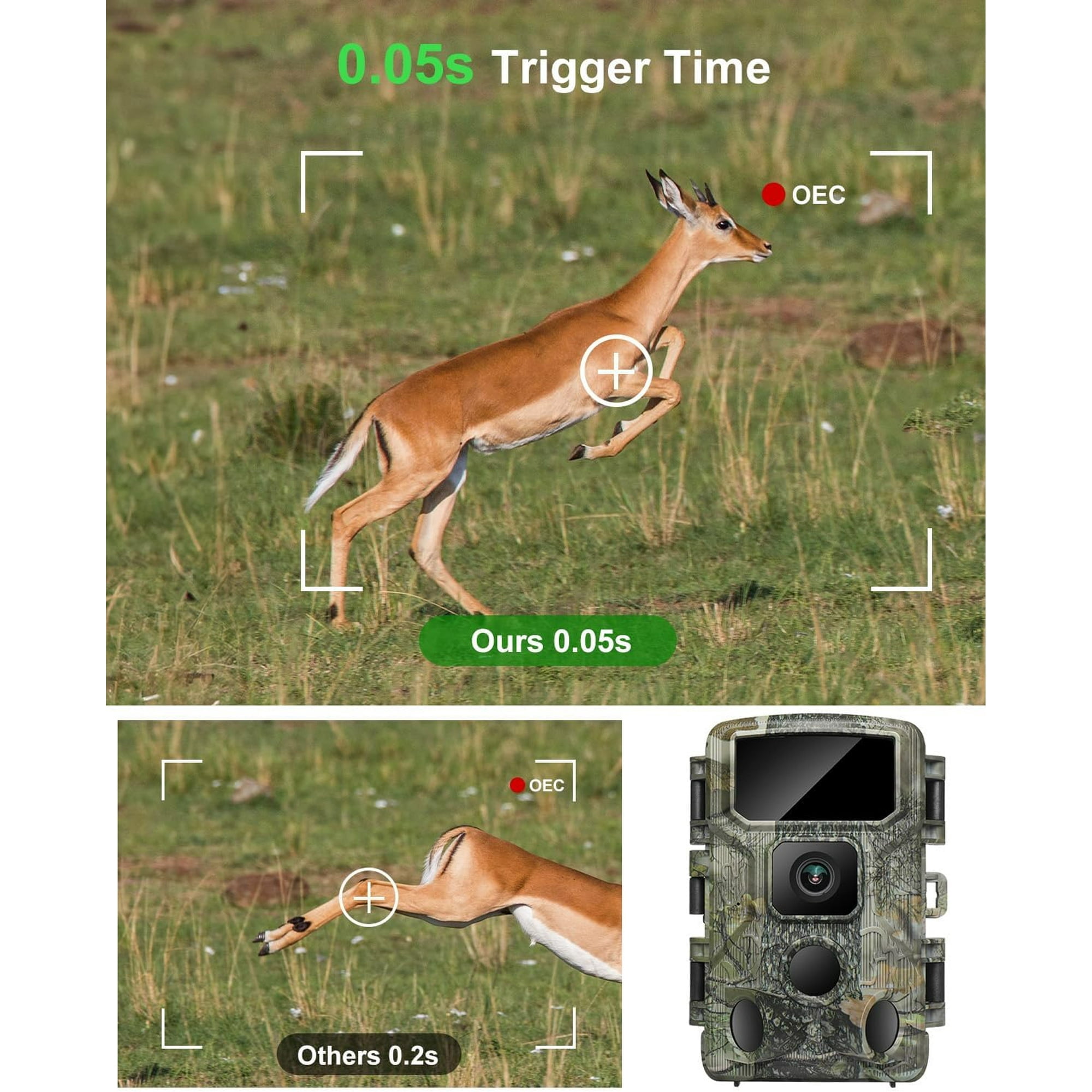 KJK Trail Camera,WiFi Trail Cam 4K 64MP Game Camera 64GB Memory Card 8 Batteries with Night Vision, IP67 Waterproof, 0.05s Trigger Speed and 130°Wide-Angle 45pcs Infrared LEDs for Wildlife Monitoring