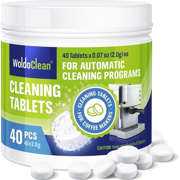 WoldoClean Cleaning Tablets for Espresso & Coffee Machines – 40 Tabs Compatible with Breville, Jura, De’Longhi, Saeco & More