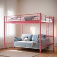 thumbnail image 3 of UBesGoo Queen Metal Loft Bed Frame with Horizontal Guardrail, Vertical Ladder with Rubber Anti-Slip Pads, Safe Heavy-Duty Frame, Pink, 3 of 6