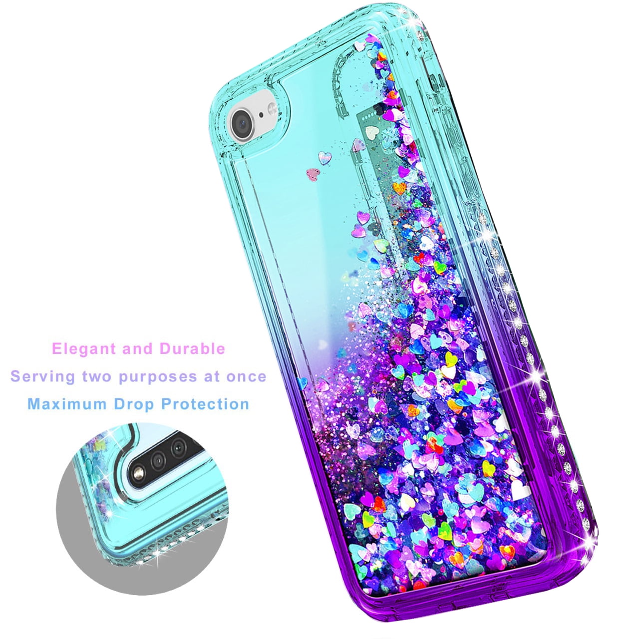 For iPhone SE 2020 (2nd Gen) Case Liquid Glitter Bling Cover + Screen  Protector