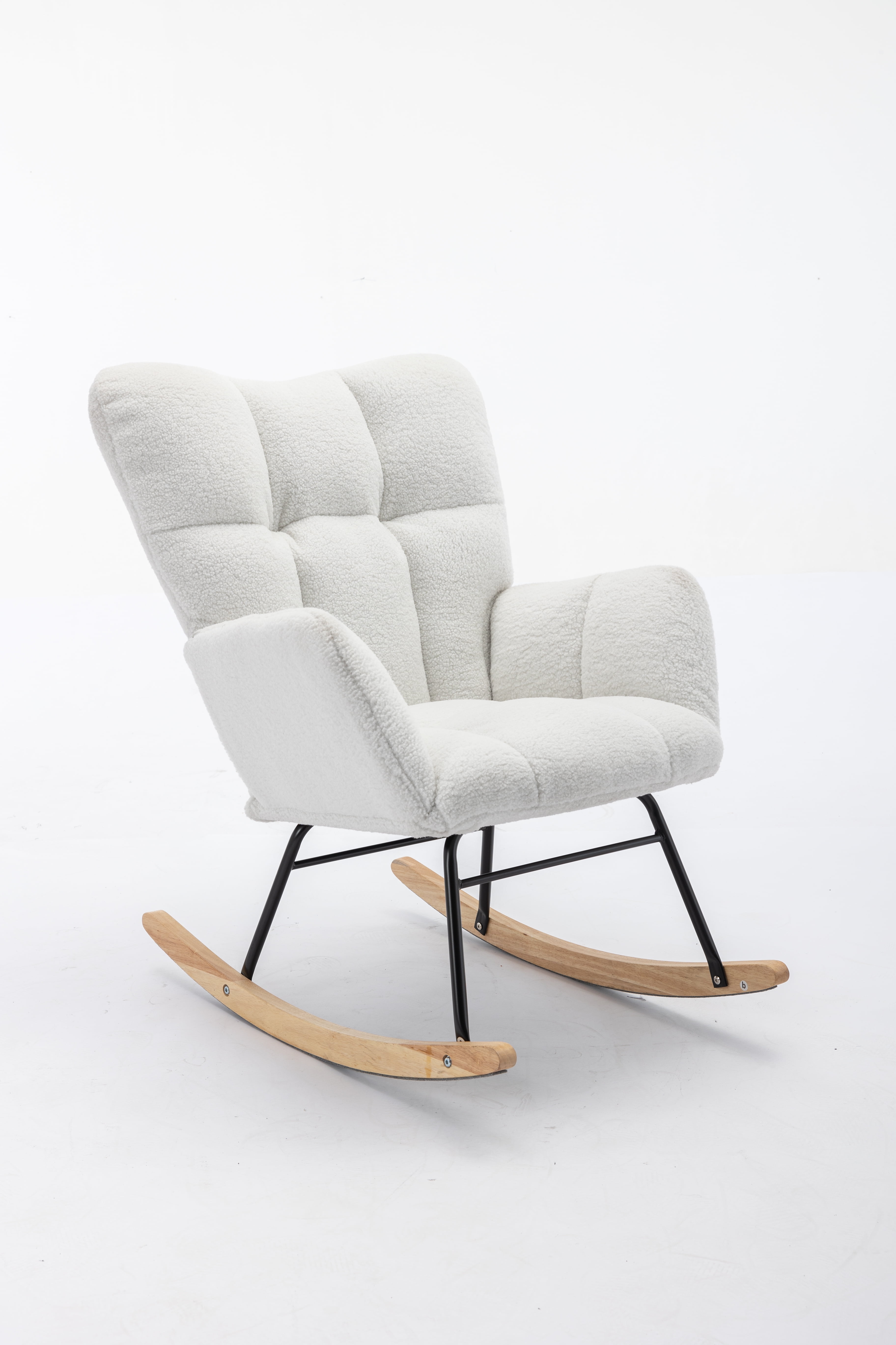 FFZ Fabric Rocking Glider Nursery Chair For Living Room Indoor Ivory