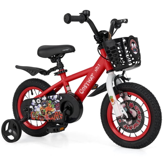 Costway Vélo 12 Pouces pour Enfant de 3 à 4 Ans avec Guidon et Selle Réglables en Hauteur, Frein à Main, Rouge
