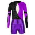 thumbnail image 3 of Yeahdor Girls Shiny Faux Diamonds Gymnastics Leotard with Shorts Long Sleeves Backless Ballet Athletic Outfit Set, 3 of 6