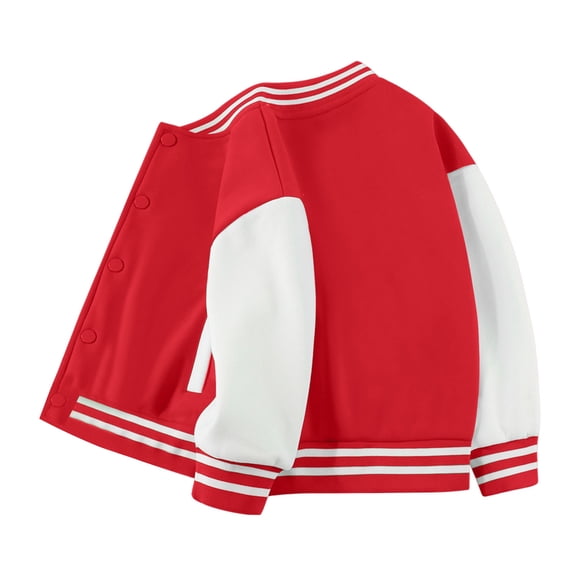 Karoyedx Kids Varsity Jackets Girls Kids Varsity Jackets Boys Girls Button Baseball Jacket with Pockets Contrast Trim Casual School Outerwear Red Size,3-4 Years