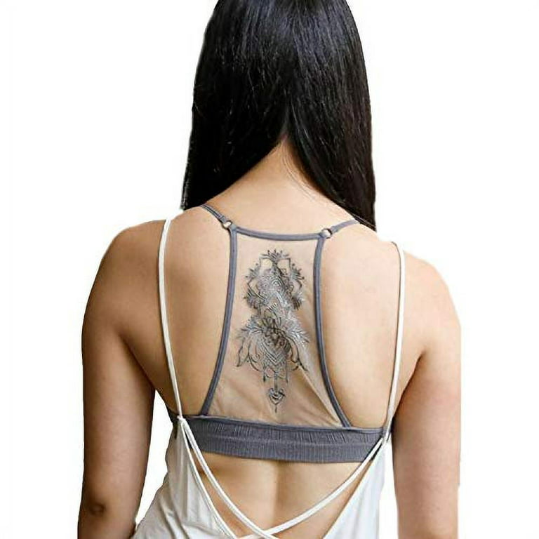 TD Collections Womens Tattoo Mesh Racerback Bralette (Grey, XS