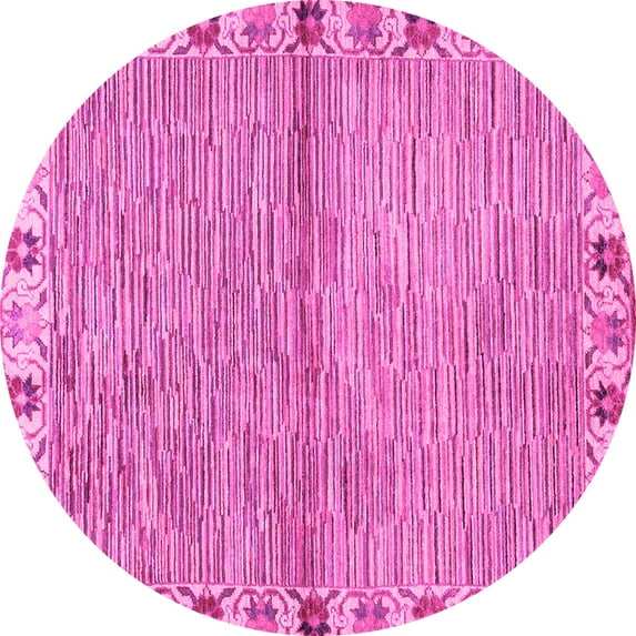 Ahgly Company Indoor Round Abstract Pink Modern Area Rugs, 7' Round