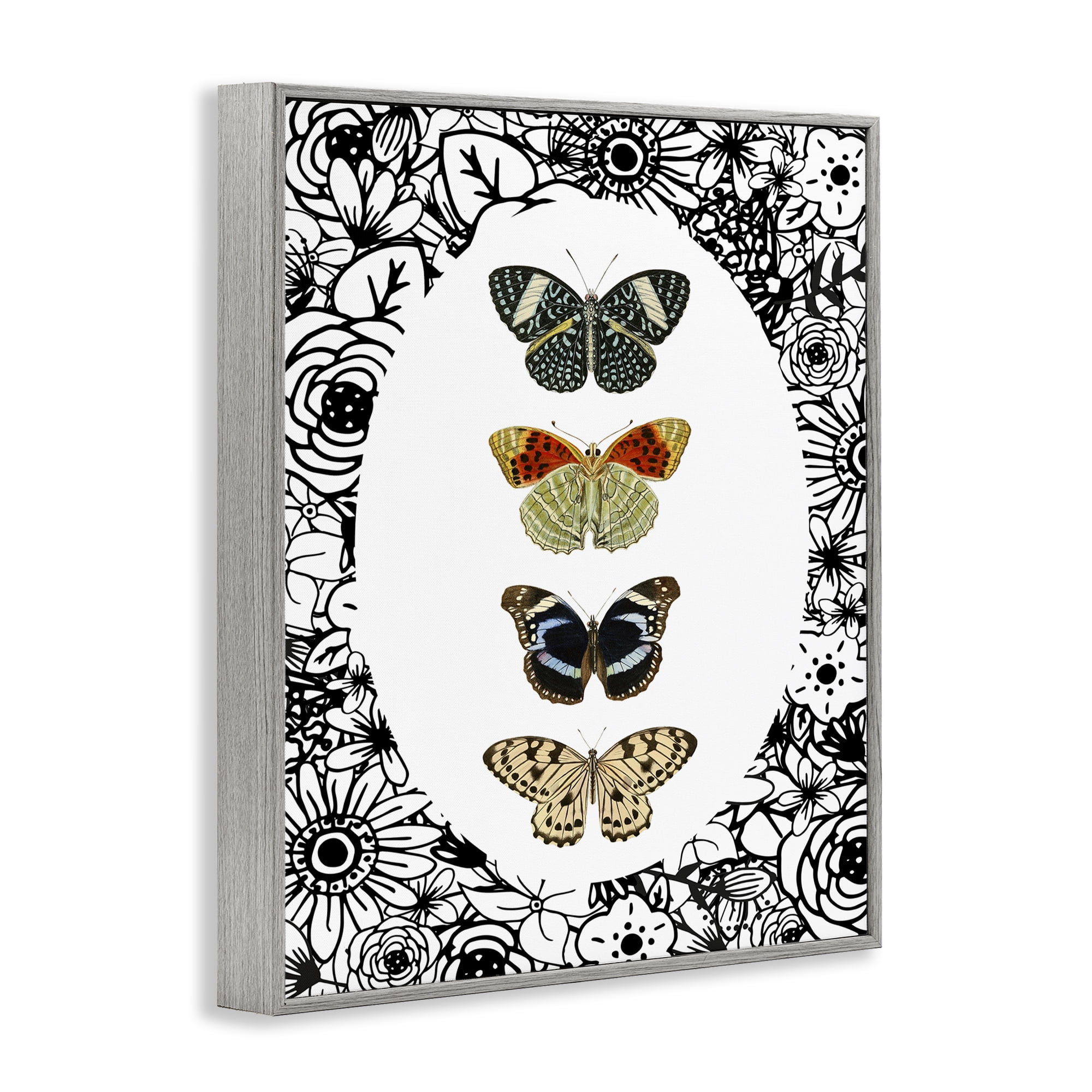 Stupell Industries Floral Butterfly Lineup Gray Framed Giclee Art, design by Dan Meneely