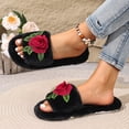 thumbnail image 4 of Women Fluffy Faux Fur Embroidery Rose Open Toe Slide Slippers Black 9-9.5, 4 of 9