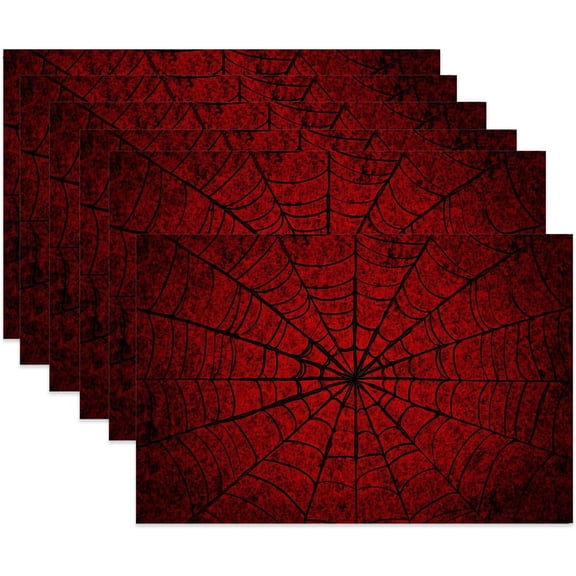 Cloth Placemats,Red Spider Web Fabric Placemats Set of 6,Washable Gothic Table Mats,Decorative Place Mats for Dining Home Kitchen Holiday Party 11.8x17.7 Inch