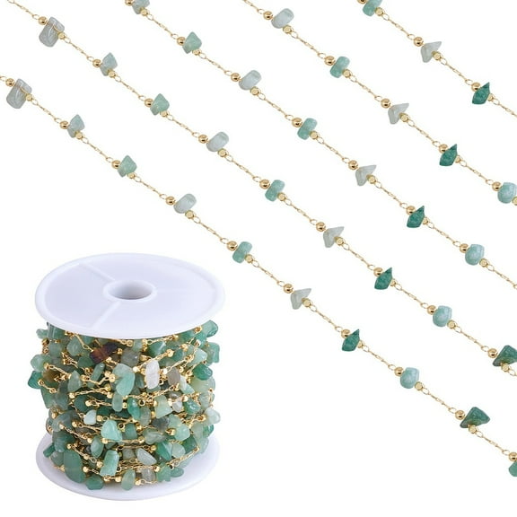 Natural Green Aventurine Chips Beaded Chains with Golden Brass Findings Long-Lasting Plated Soldered with Spool 4~14x4~11x2~7mm 3.28 Feet(1m)/box