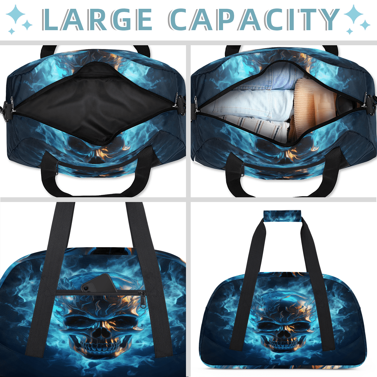 Herdesigns Skull Sports Duffle Bag for Women & Men, Gym Bag Dance Bag Overnight Bag Carry On Weekender Travel Bag
