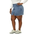 thumbnail image 4 of Agnes Orinda Women's Plus Size Button A Line Side Pocket Mini Denim Skirt, 4 of 8