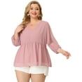 thumbnail image 4 of Plus Size Chiffon Tops for Women's Babydoll Long Sleeve Swiss Dots Blouses Pink 2X, 4 of 7