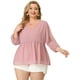 thumbnail image 4 of Plus Size Chiffon Tops for Women's Babydoll Long Sleeve Swiss Dots Blouses Pink 1X, 4 of 7