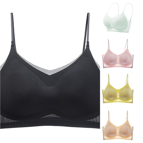 PMVFHDE Women's Comfortable Thin Silk Back Seamless Sagging Sports Bra Black - XXXL