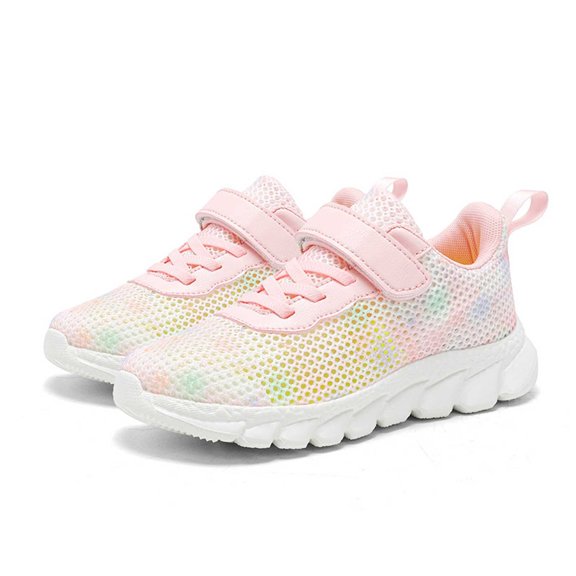 Tfken Little Girls Running Tennis Shoes Patchwork Platform Hook & Loop Breathable Relaxed Fit Sneakers For Children Pink Size 5.5-6 Years