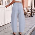 thumbnail image 6 of Women's Pinstripe Wide Leg Pants, Elastic High Waist Baggy Casual Trousers with Side Pockets, Lightweight Comfy Barrel Style Pants for Daily Vacation Wear Blue L, 6 of 9