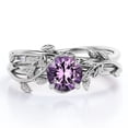 thumbnail image 1 of JeenMata Anillo de Bodas Solitario con Hoja y Enredadera Amatista Violeta de Talla Redonda de 0,5 TCW; Baño de Oro Blanco de 18 K sobre Plata, 1 of 6