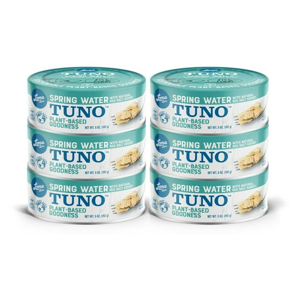 Loma Linda Tuno - Plant-Based - Spring Water (5 oz.) (Pack of 6) - Non-GMO, Ocean Safe, Omega 3, Seafood Alternative