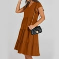 thumbnail image 4 of Rvkxad Sundresses for Women 2025 Ruffle Sleeve V Neck Smocked A-Line Midi Loose Flowy Tiered Summer Dress Boho Solid Dresses Orange M, 4 of 5
