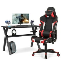 Goplus X-Shaped Gaming Desk & Racing Style Massage Chair Set Home Office Black Red