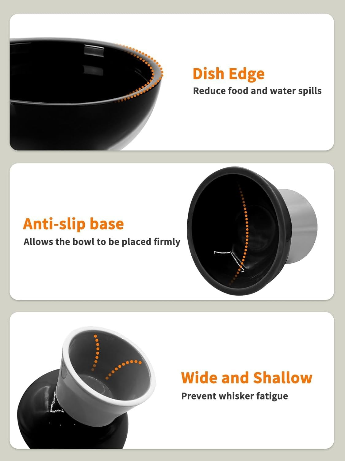 Elevated   and Water Bowls Set, Extra Wide and Raised Ceramic Feeder, Anti-Vomit -Free  Feeding Bowl for Kittens Adult Small Dogs(Black, 2 Pack)