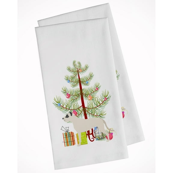 Dogo Argentino Merry Christmas Tree White Kitchen Towel Set of 2 Dish Towels