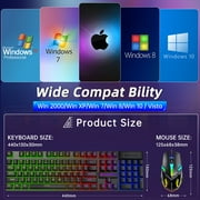 Gaming Keyboard and Mouse Combo, RGB LED Backlit Wired Computer Keyboard, Rainbow Light Up USB Keyboard with 26 Anti-ghosting Keys for PC Gamer, Laptop, Office, Black