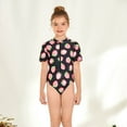 thumbnail image 2 of Jacenvly One Piece Swimsuits for Girls Clearance Quick Drying Strawberry Beach Bathing Suit Girls Short Sleeve Zipper Jumpsuit Swimsuit Kids Swimwear for Size 8-14 Years 9-10 Years Black, 2 of 10