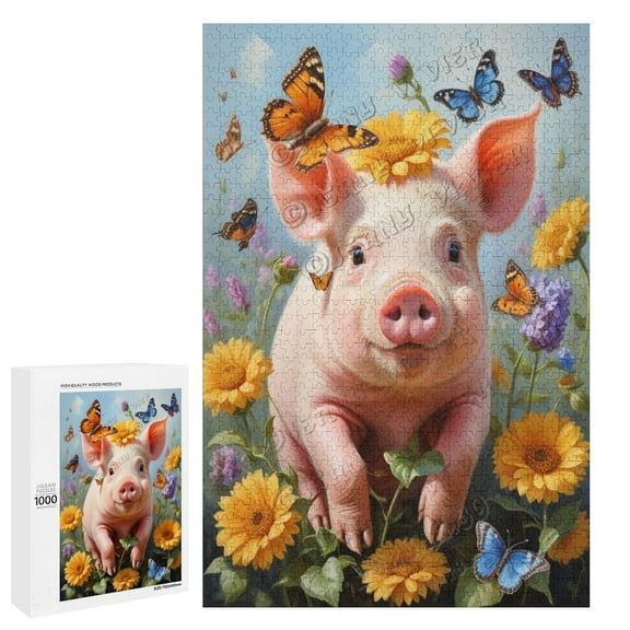 Cute Pig Jigsaw Puzzle, 1000 Pieces, 29.5"x19.7" – Features Woodland Animal – Challenging, Perfect for Family Fun – Fun Indoor Activity
